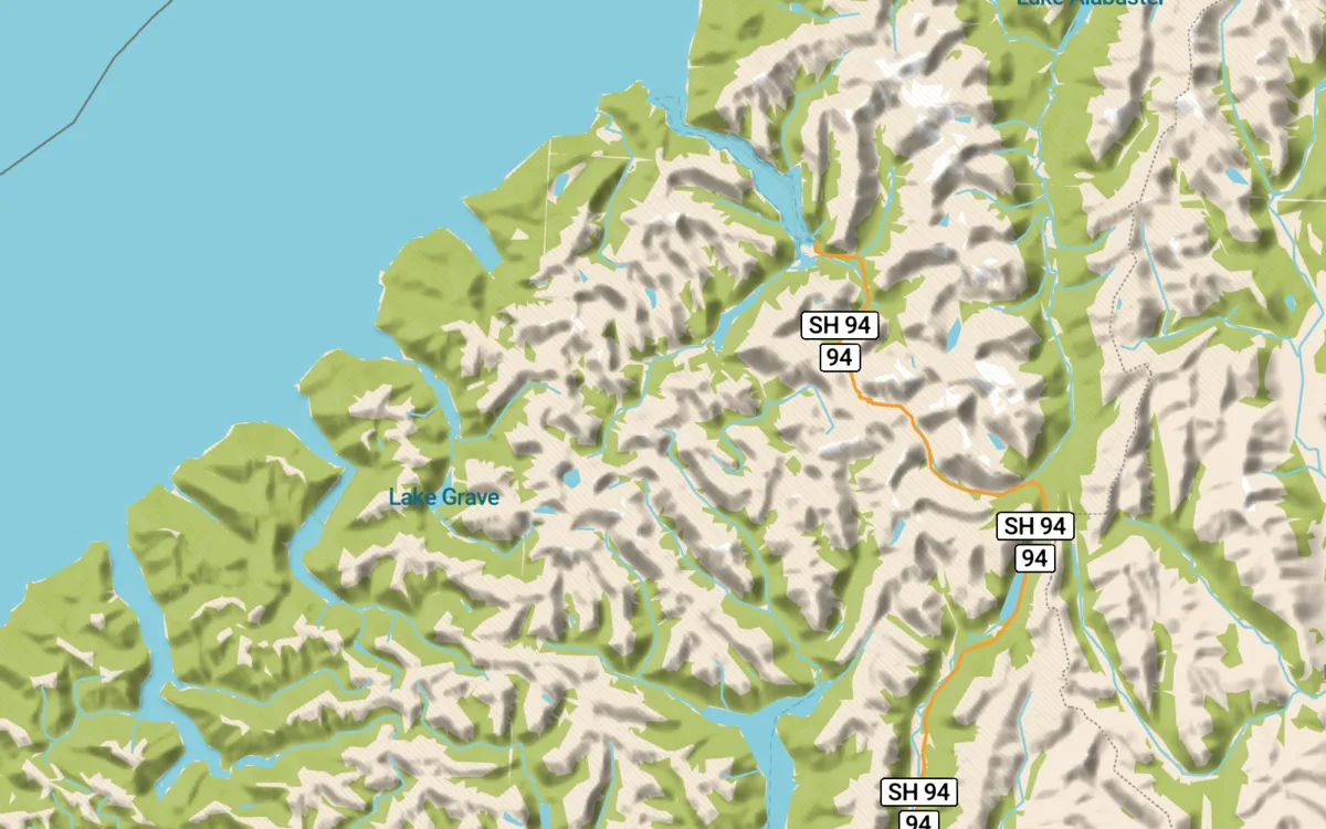 Fiordland with hillshading